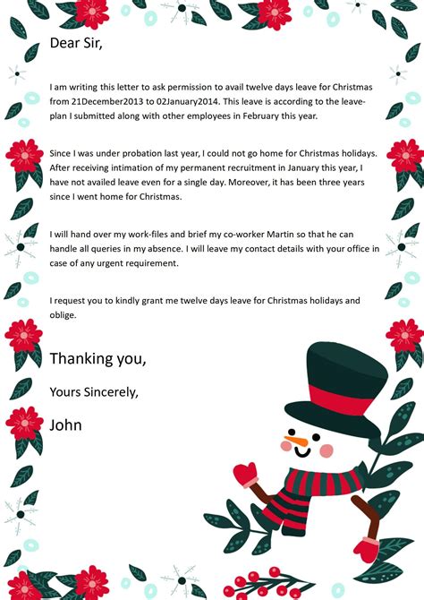 Free Holiday Letter Template For Kids