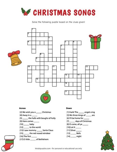 Holiday Music Crossword Puzzle Image