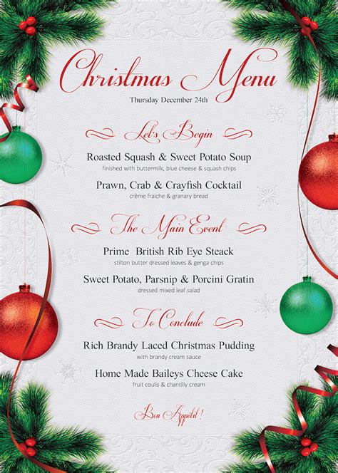 Holiday party menu template