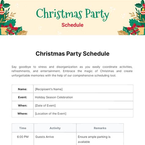 Holiday party schedule template