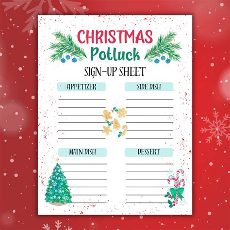 Holiday Potluck Sign-Up Sheet