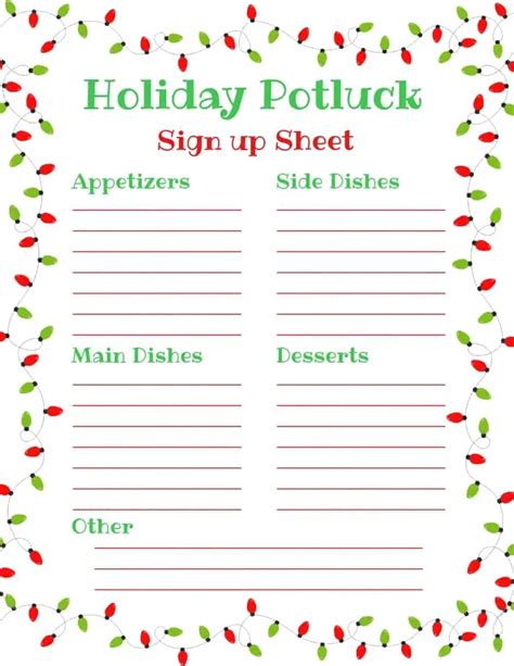 Holiday Potluck Sign-Up Sheet Example