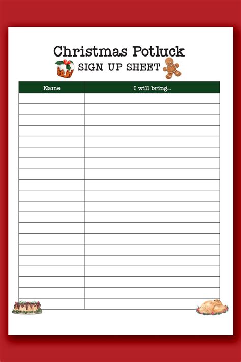 Holiday Potluck Sign-Up Sheet Ideas for Church