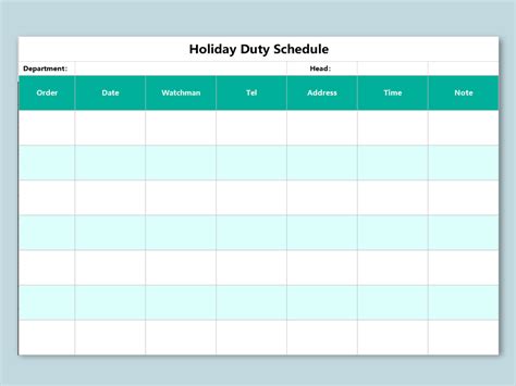 Holiday Schedule Template Example