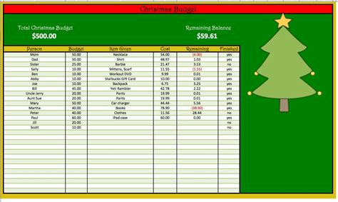 Holiday-themed spreadsheet