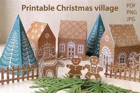 Holiday village gingerbread house template with festive design