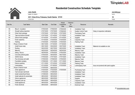 Word Home Construction Schedule Template