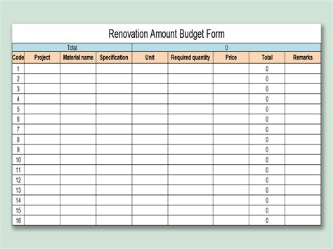 Printable home renovation budget template