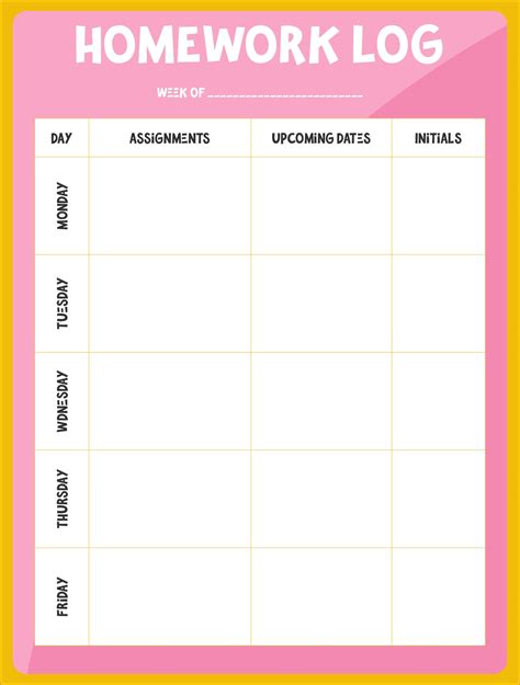 Homework Log Template