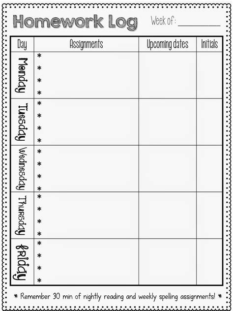 Homework Log Template Comments