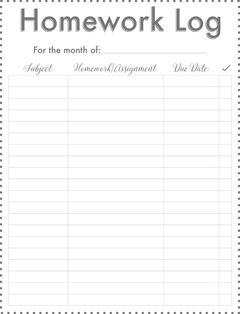 Homework Log Template Example