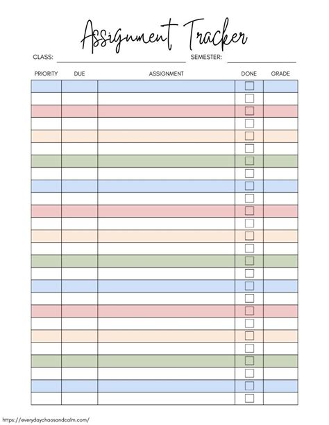 Homework Tracker Template Example 2