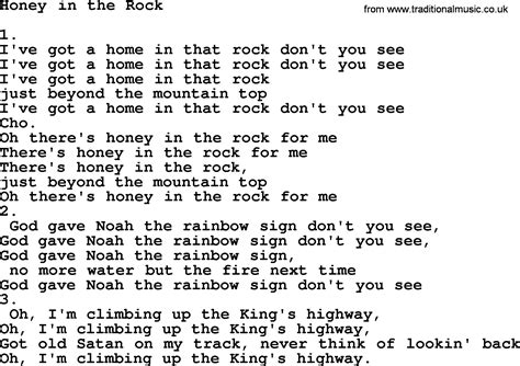 Honey in the Rock Lyrics Printable