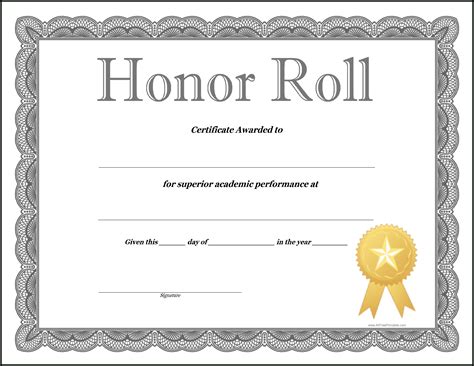 Honor Roll Certificate Template