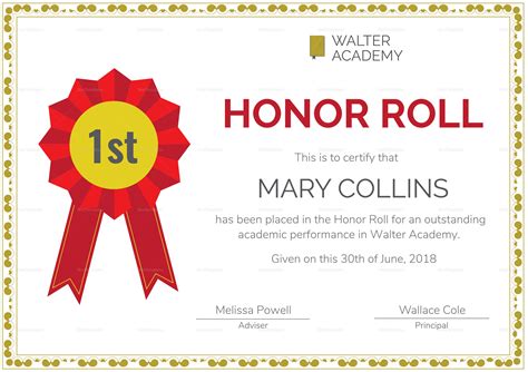 Honor Roll Certificate Template 9