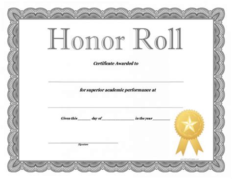 Honor Roll Certificate Template