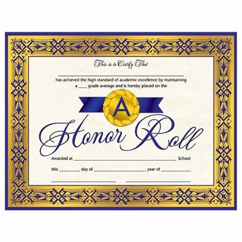 Honor Roll Printable Certificates for Outstanding Students