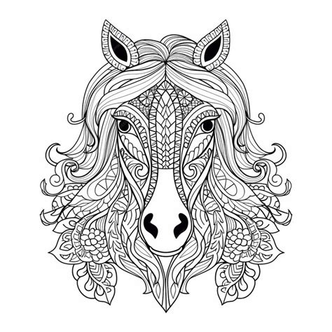 Horse head with floral pattern pumpkin carving template