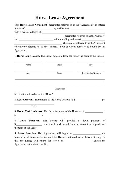 Horse Lease Agreement Template 2