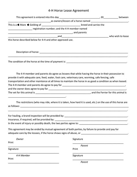 Horse Lease Agreement Template 4