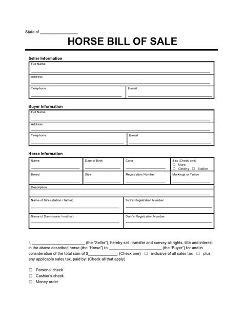 Horse Trailer Bill of Sale Template Document