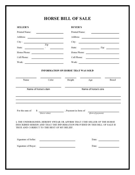 Horse Trailer Bill of Sale Template Form