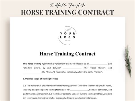 Horse Training Contract Template Customize