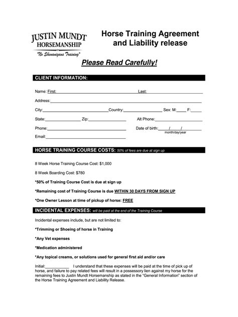 Horse Training Contract Template RTF