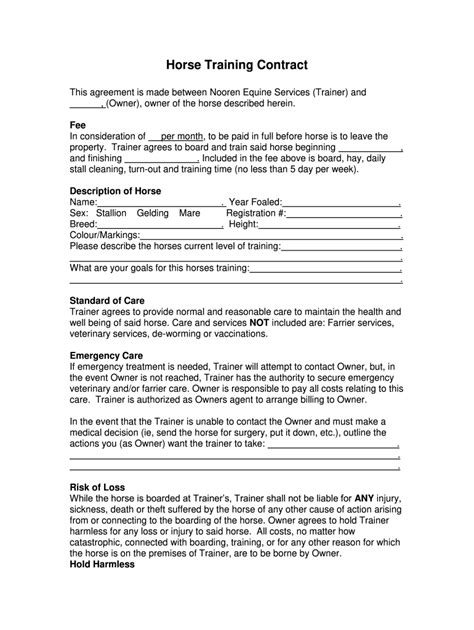 Horse Training Contract Template Template