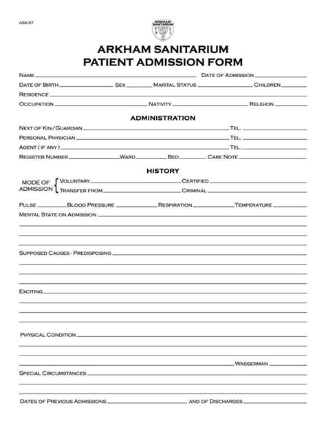 Hospital Admission Template Sample