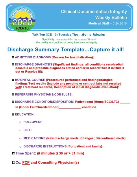 Hospital Discharge Summary Template Example