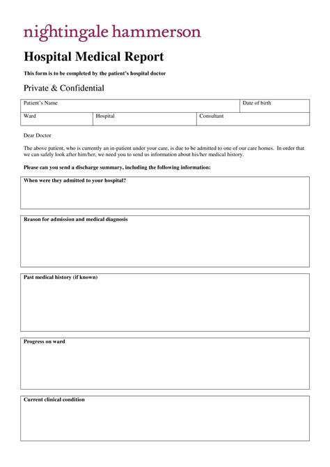 Hospital Report Template Sample