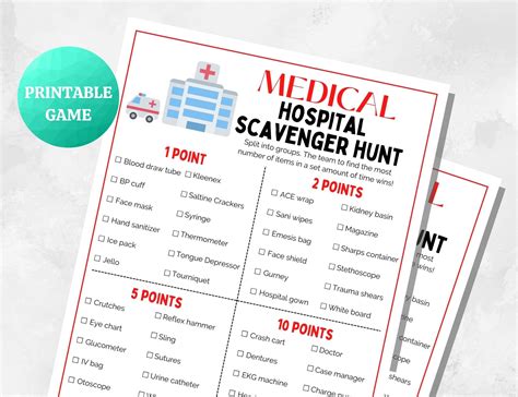 Hospital Scavenger Hunt Ideas