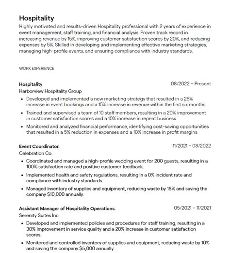 Hospitality Resume Objective