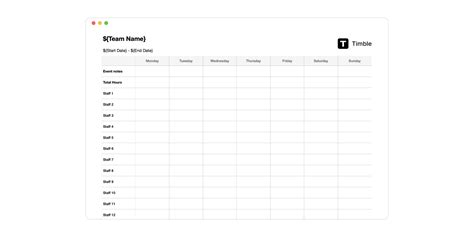 Hospitality Staff Roster Template