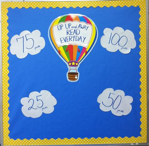 A hot air balloon surrounded by literacy materials and resources