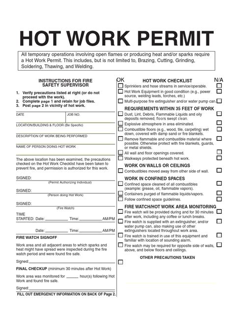 Hot Work Permit for Industrial Settings