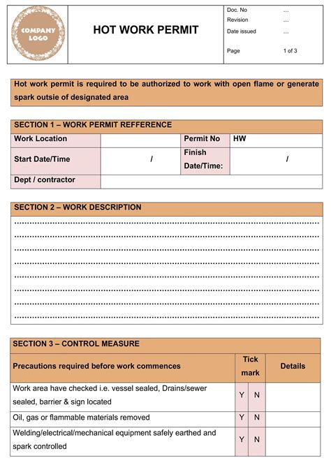 Hot Work Permit Template