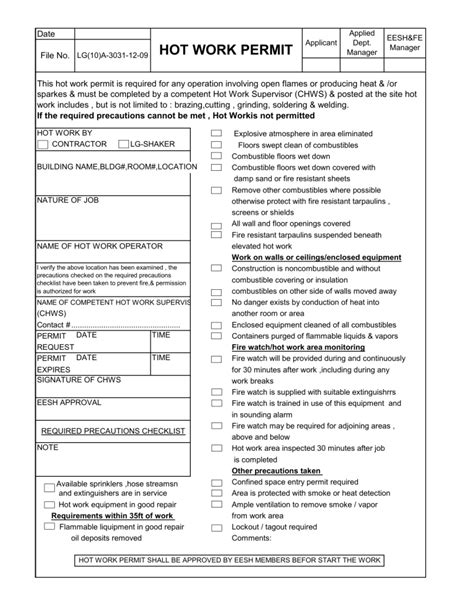 Hot Work Permit Template in Word