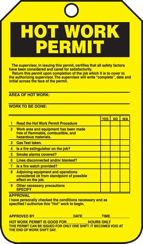 Hot Work Permit Template for Basic Hot Work