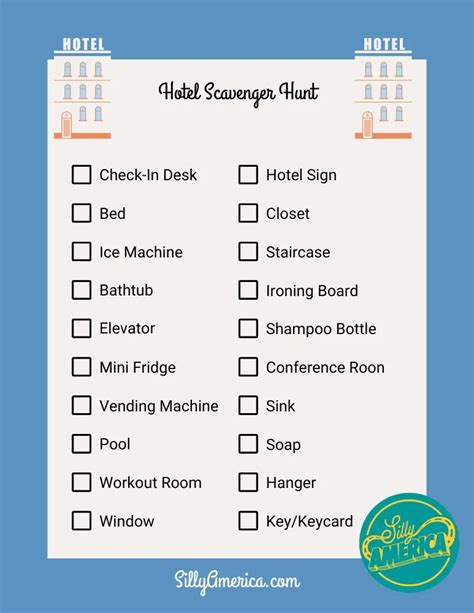 Hotel Amenities Scavenger Hunt Printable