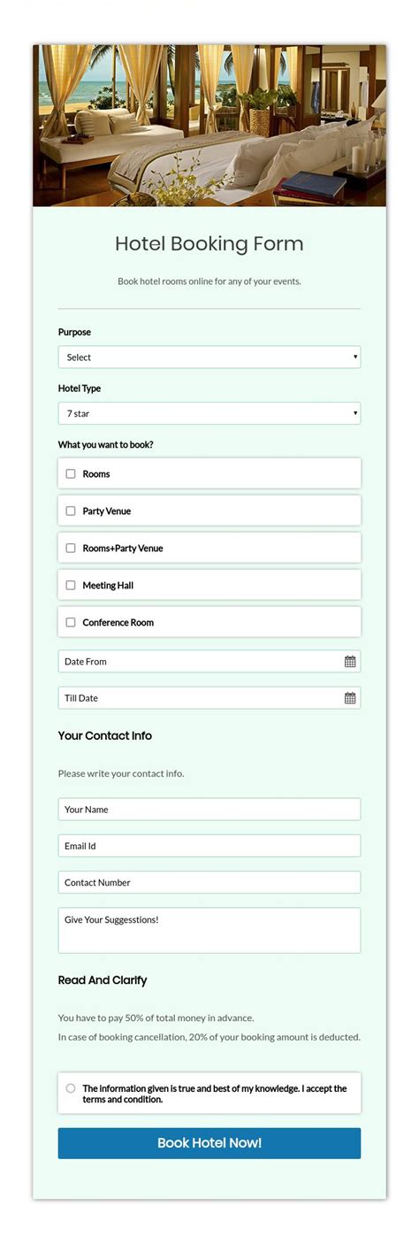 Hotel Booking Form Template