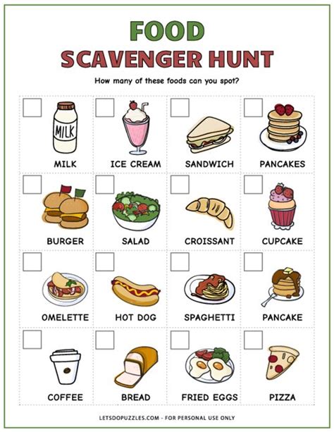 Hotel Food and Drink Scavenger Hunt