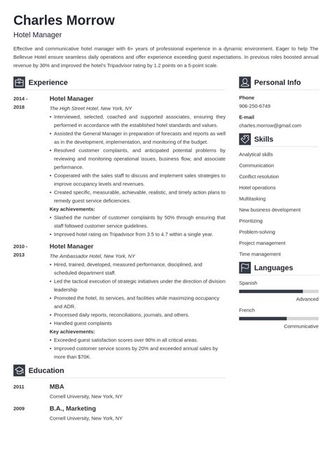 Example of Hotel Management Resume