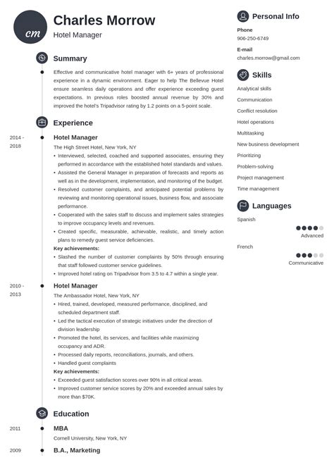 Example of Hotel Management Resume