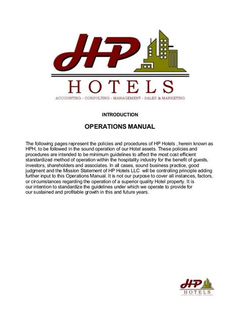 Hotel Operations Manual Template