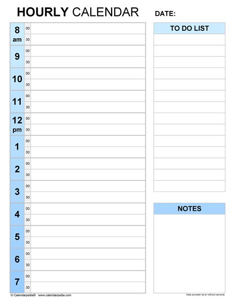 Hourly Calendar Template Format 4