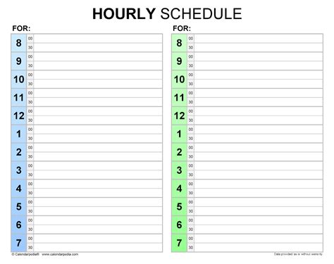 Hourly Calendars for Time Management