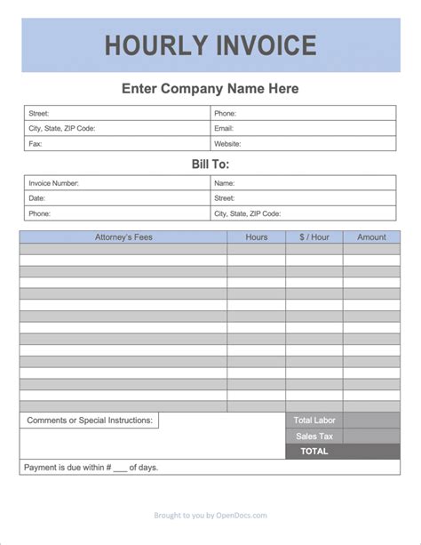 Hourly Consulting Invoice Template Example