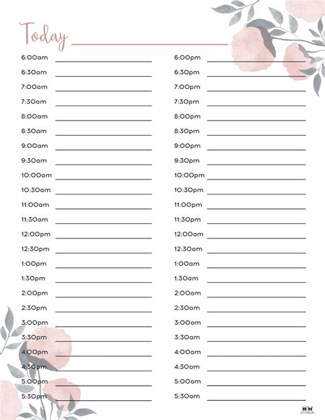 Example of hourly planner printable